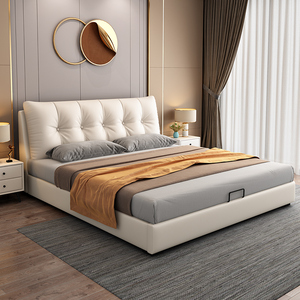 轻奢现代主卧双人真皮软包床带床垫简约北欧大小户型储物婚床家具