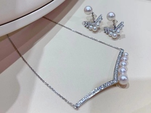 珠宝定制尚美约瑟芬V字系列18k白金钻石日本akoya海水珍珠项链