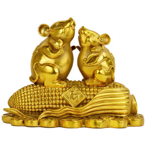 纯铜老鼠桌面摆件五鼠黄金袋玉米鼠招財家居装饰品工艺品摆件