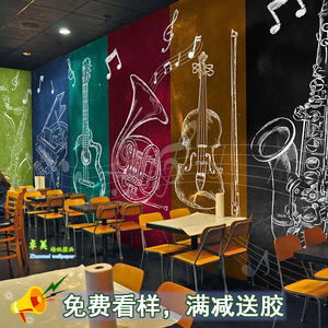 复古摇滚乐队人物壁画ktv墙纸艺校音乐酒吧壁纸乐器琴行墙布涂鸦