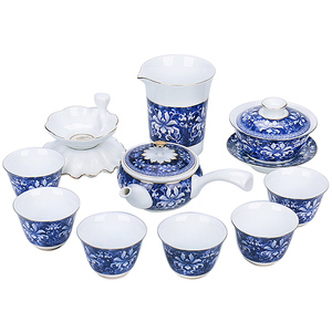 成艺茶具套装陶瓷功夫茶具茶壶白瓷盖碗茶杯整套青花瓷泡茶器家用