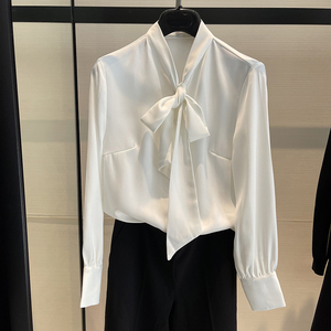 白领哥弟新女装旗舰店官网正品衬衣2021春新款系带白色衬衫女长袖