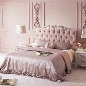 宫延法式床欧式别墅双人拉扣全实木布艺床卧室复古玫瑰雕花公主床