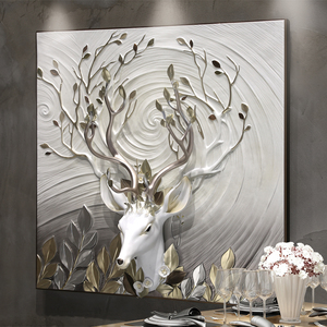 客厅装饰画沙发背景过道玄关墙面3d立体浮雕画北欧挂件鹿头壁画