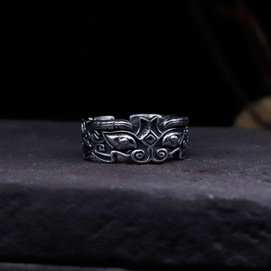 艺尚原创淘宝s925纯银戒指空托男镶嵌绿松石兽面蜜蜡南红椭圆形戒面