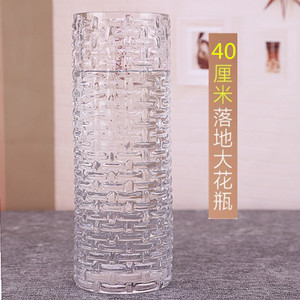 藤编直筒透明玻璃花瓶加厚简约大号富贵竹百合水培花器摆件40厘米