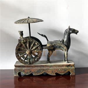 仿古青铜器纯铜马拉车秦国战车家居装饰摆件古玩收藏中式软装饰品