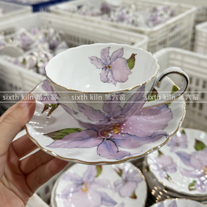 sixth kiln第六窑欧式骨瓷紫色百合咖啡杯碟套装特价清仓包邮