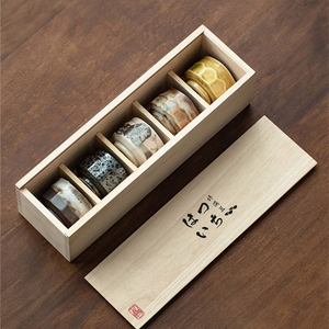 日本进口融雪茶杯五件套日式家用陶瓷功夫茶具茶杯送礼木盒套装