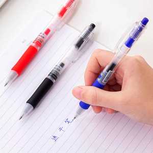 韩国进口东亚大容量考试速干0.5中性笔子弹头黑蓝色按动式红色