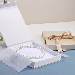 原创珍珠项链盒香槟色泰丝布大套链盒时尚首饰收纳盒高级饰品礼盒