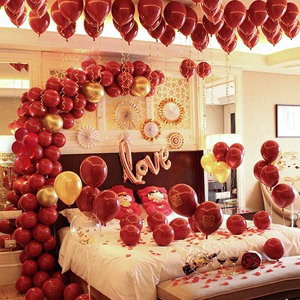 石榴红玫瑰金金属金加厚气球婚房套装桌飘婚期婚房布置装饰