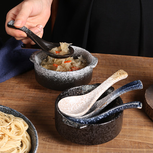 日式陶瓷汤匙家用调羹饭勺粥勺创意小勺子甜品勺商用餐厅餐具弯勺