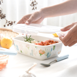 耐热陶瓷饭盒可微波炉加热冰箱专用上班族保鲜水果带盖密封便当碗