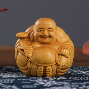 黄杨木一团和气实木雕刻佛像手把件笑脸大肚弥勒佛创意工艺品摆件