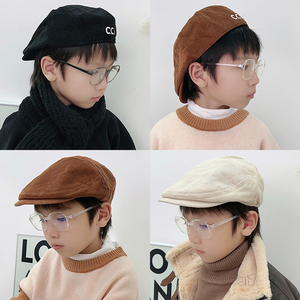 儿童帽子潮秋冬新款男童女童时尚灯芯绒贝雷帽洋气韩版画家帽