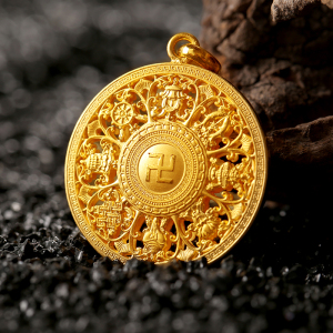 黄金佛传八宝罗盘吊坠足金999古法金传承实心镂空项链挂项坠男款