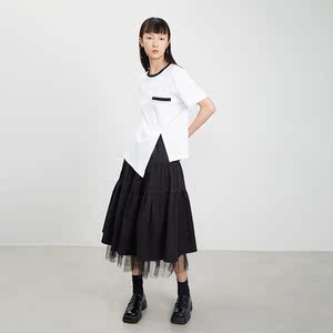 impact夏季新款半身裙女气质网纱蛋糕裙黑色夏季百搭裙子松紧腰