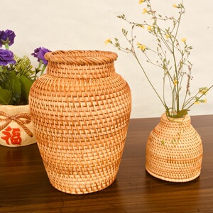 越南进口简约手工藤编花瓶家居客厅干花插花北欧装饰花器花篮摆件