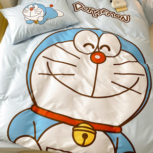 叮当猫哆啦A梦蓝胖子机器猫全棉四件套贡缎印花纯棉卡通床单被套