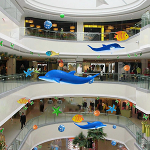夏季海洋主题装饰商场中庭酒店海洋馆美陈泡沫仿真海豚海洋鱼吊饰