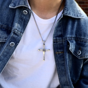 夜场夜店朋克镶钻十字架吊坠潮牌男女复古克罗伈教父项链轻奢配饰