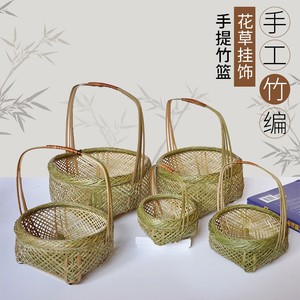 手工编织竹篮子手提鸡蛋篮水果点心篮子野外提餐竹篮