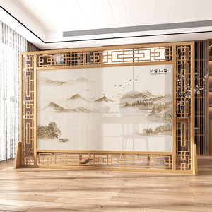 新中式屏风隔断客厅实木遮挡办公室酒店公司大厅现代简约座屏装饰