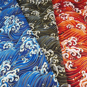 忠心的向日葵淘宝烫金和风纯棉布料日本海浪烫金印染布料和服旗袍