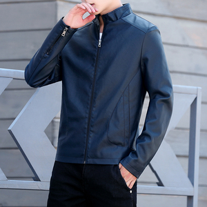 立领男士修身型青年学生机车皮衣春秋装薄款外套韩版潮流夹克秋季