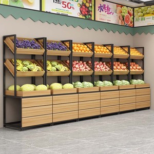 超市水果货架展示架多功能水果架子货架蔬菜架子钢木架水果店中岛