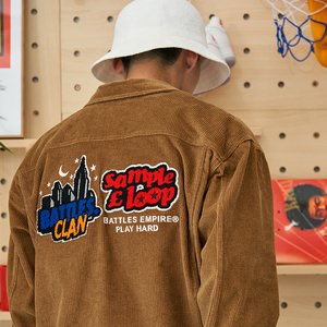 【潮woo专属】battles秋季重磅毛巾刺绣国潮灯芯绒夹克