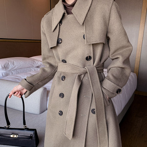 大象灰深色双面羊绒大衣女中长款22冬高端显瘦洋气毛呢外套小个子