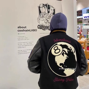 stussy40周年限定棒球服刺绣黑八美式街头男女夹克情侣外套上衣潮