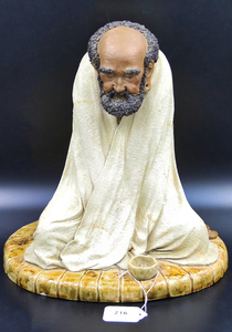 国大师潘柏林的石湾公仔原作《达摩面壁》,1994年的作品高35cm.