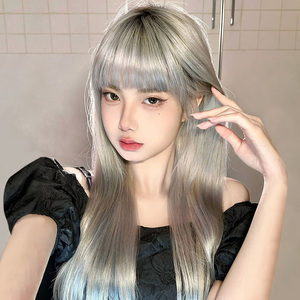 假发女长发夏季流行仿真全头套2021年新款时尚lolita奶奶灰长直发