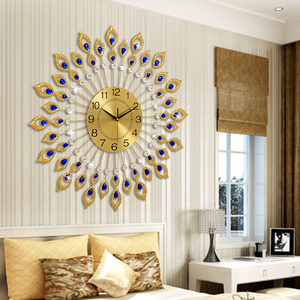 孔雀客厅钟表挂钟现代简约家用创意卧室静音大时钟个性装饰石英钟