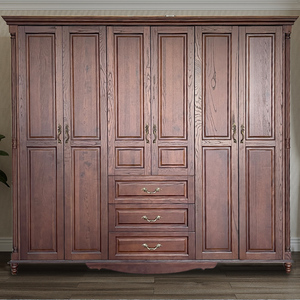 美式纯实木罗马柱衣柜定制衣帽间整体加高大衣橱白蜡木柜子卧室收