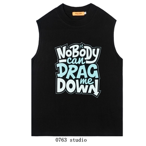 0763studio夏季嘻哈街舞英文宽松情侣无袖背心男女ins休闲tee上衣