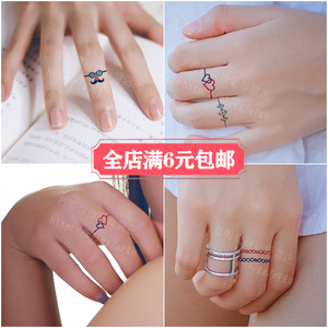 韩国小胡子彩色爱心戒指指环 女创意可爱小清新 防真手指纹身贴纸