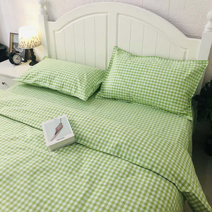 【优质老粗布】100%纯棉加厚加密绿色小格子床单被单被套三四件套