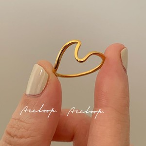 金色抽象波浪爱心戒指钛钢洗手不用摘几何方形锆石叠戴细指环情侣
