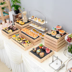 木质甜品台摆件自助餐台甜点蛋糕点心展示架实木冷餐会套装茶歇摆