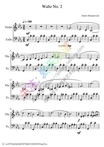 肖斯塔科维 waltz no2 第二圆舞曲 小提琴大提琴二重奏总分谱音频