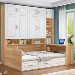 衣柜床一体小户型实木儿童床带书桌组合多功能床柜榻榻米卧室家用