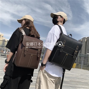 日本ZGP双肩包潮休闲大容量背包复古PU皮电脑包街头潮流时尚男包