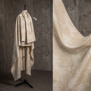米白色棉麻提花布料面料伤痕浮雕立裁廓形外套服装设计师创意面料