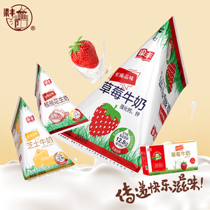 梁丰核桃花生芝士草莓味网红牛奶三角包200mlx12包整箱批发
