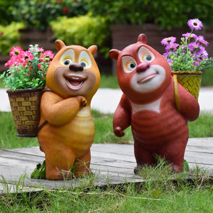 户外花园庭院装饰小品熊出没卡通花缸盆园林景观雕塑熊大熊二摆件