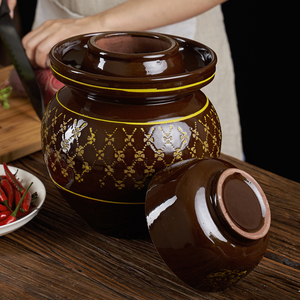 四川泡菜坛子陶瓷咸菜酸菜容器瓦罐缸家用带盖土陶老式淹菜腌菜罐